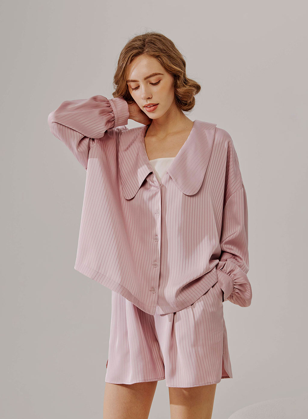 Cute Collared Striped Pajama Shirt